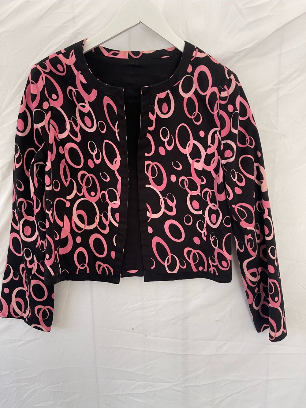 Kasper- Black & Pink Patterned Crop Jacket- Sz-8